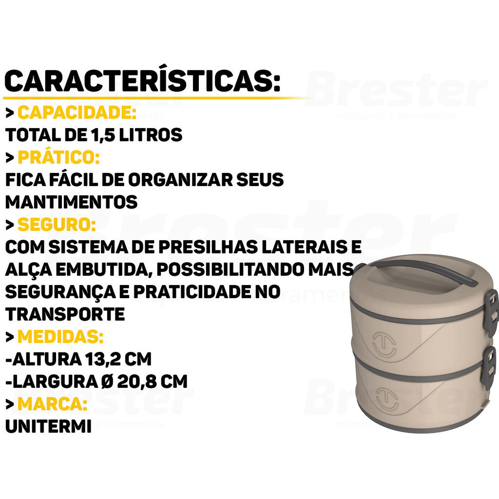 Organizador Para Alimentos Milão Marmita Térmica Plástica Dupla Com Divisória 1,5 Litros Unitermi · foto 2