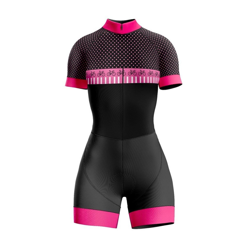 Macaquinho Ciclismo Feminino Profissional Gel Acolchoado UV Proteção MTB Speed Bicicletinha Preto