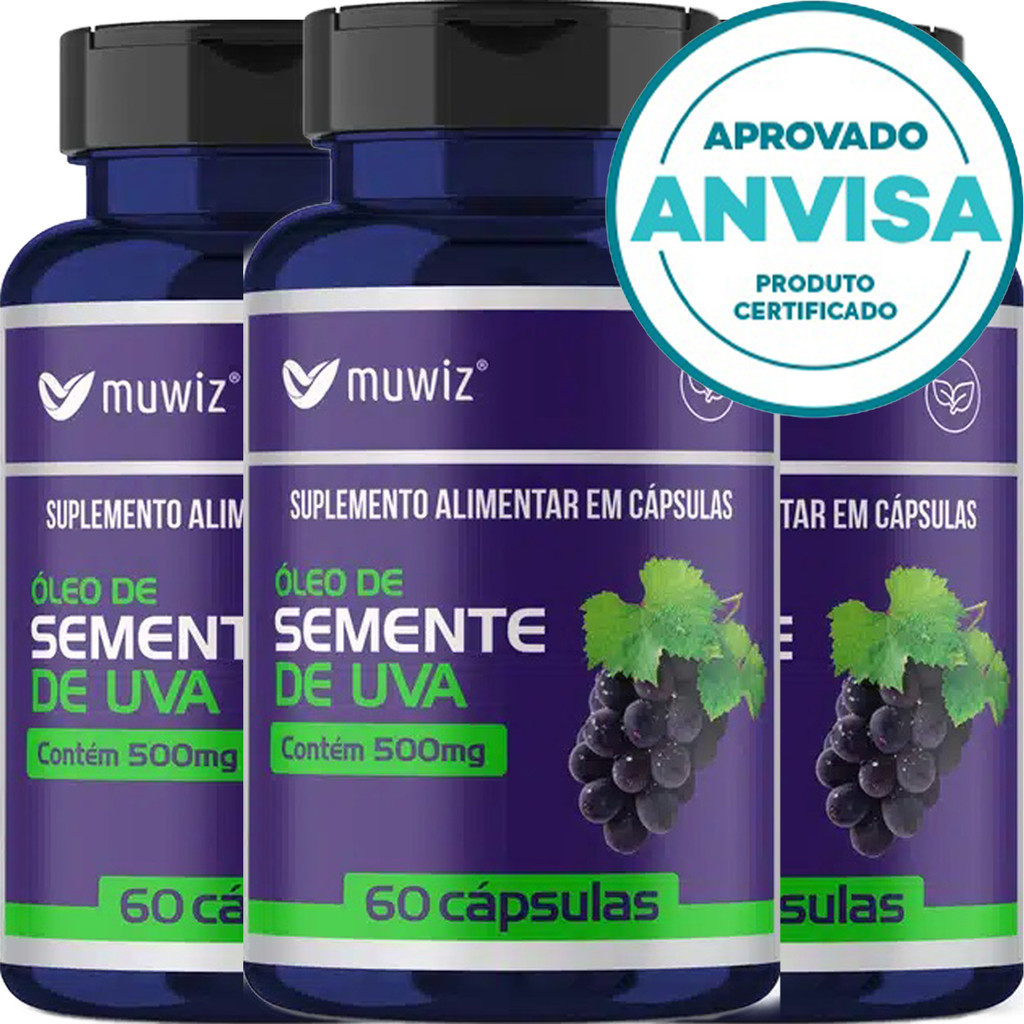 KIT 3 Unidades Óleo De Semente De Uva - 60 Cápsulas 500mg - Muwiz