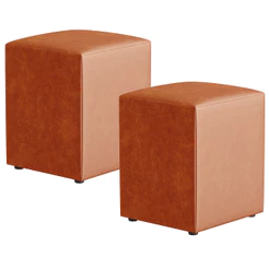 Kit 02 Puffs Quadrados Decorativos Couríssimo Camel Sala Quarto L02 Lyam Decor