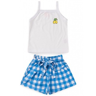 Conjunto Infantil Feminino Blue Chess em Oferta na Shopee