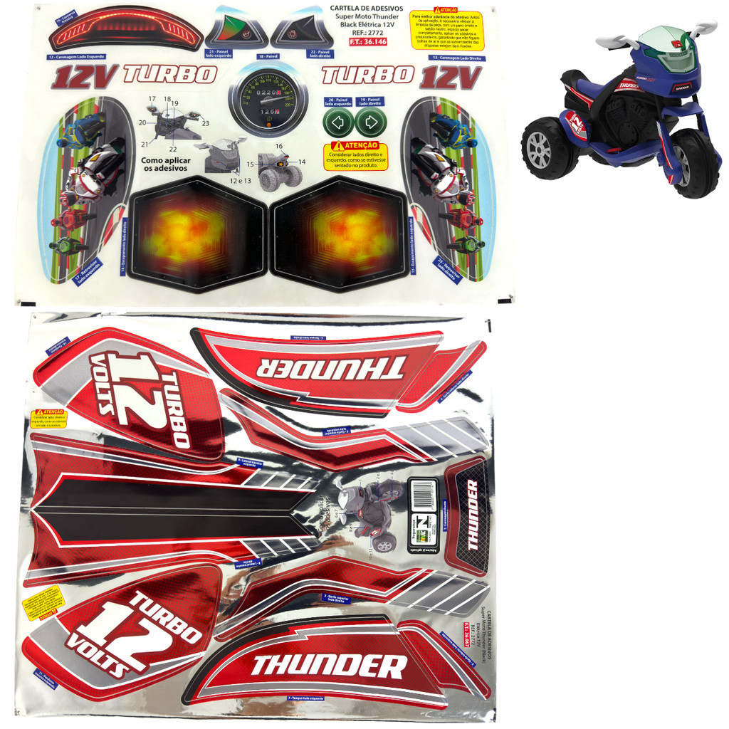 CARTELAS DE ADESIVOS PARA MOTO ELETRICA INFANTIL THUNDER (BLACK) REF.2772 BANDEIRANTE