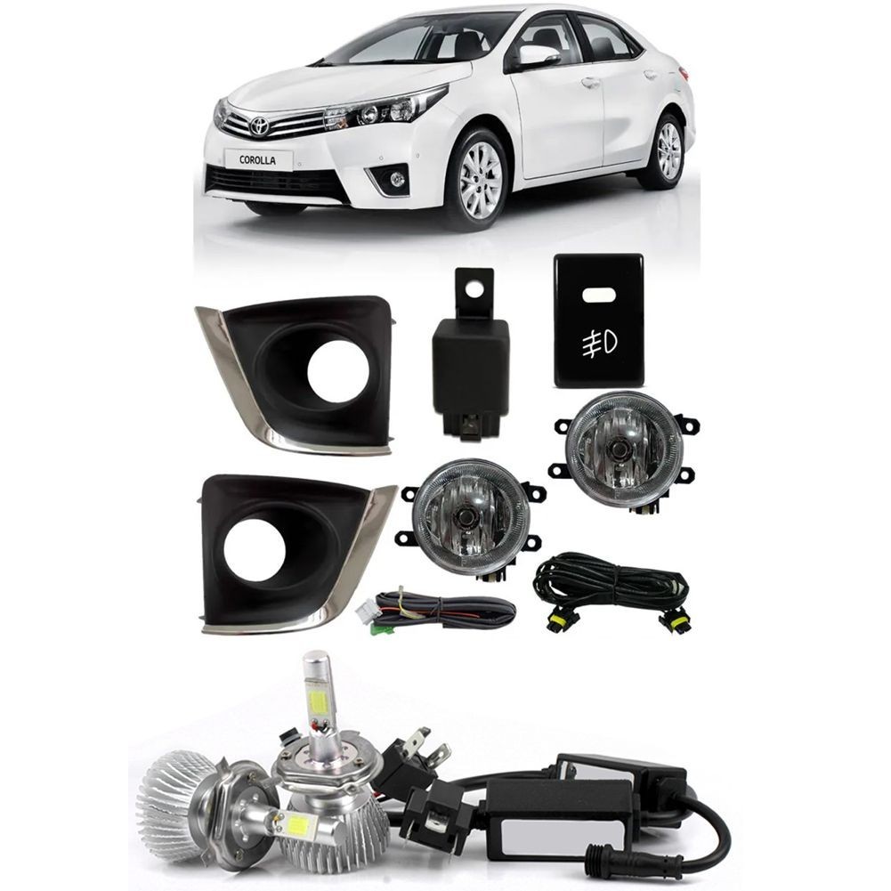 Kit Farol de Milha Neblina Toyota Corolla 2015 2016 2017 + Kit Lâmpada Super LED 6000K