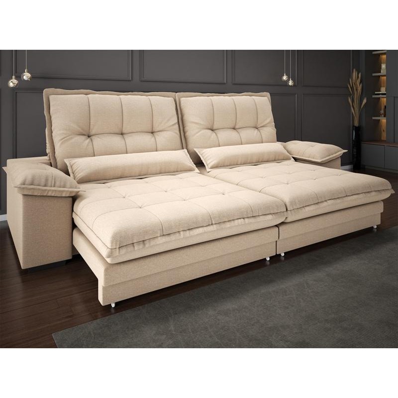 Sofá Bergamo 2,50m Retrátil e Reclinável Linho Soft Bege - NETSOFAS em Oferta na Shopee