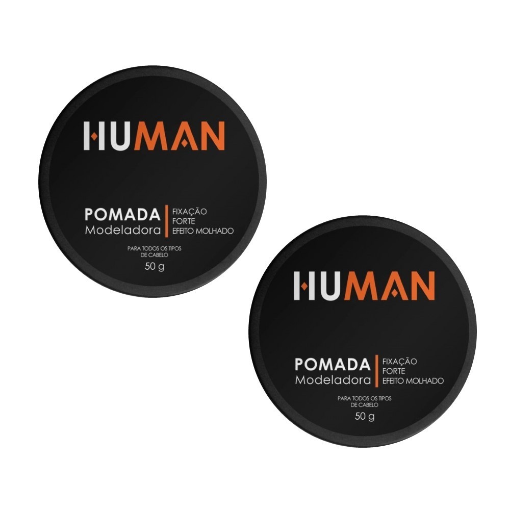 Kit 2 Pomada Modeladora Fixadora Cabelo Efeito Molhado Brilho Forte Human 50g