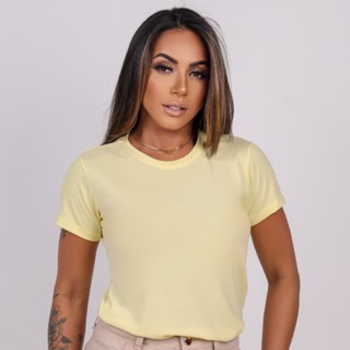 Blusa Feminina Premium T-Shirt Amarela Lisa em Oferta na Shopee