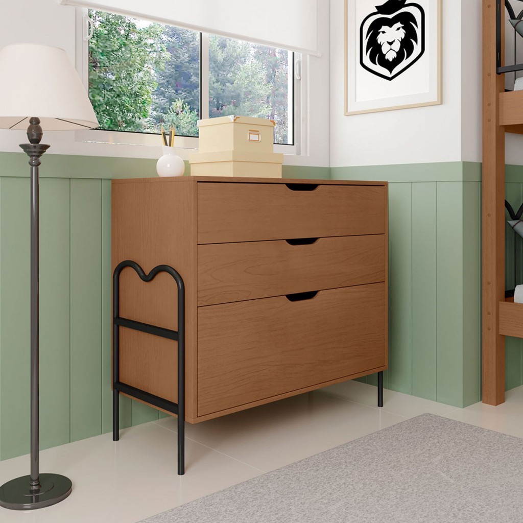 Cômoda Oasis 3 Gavetas Preto/Nature - Art Panta em Oferta na Shopee