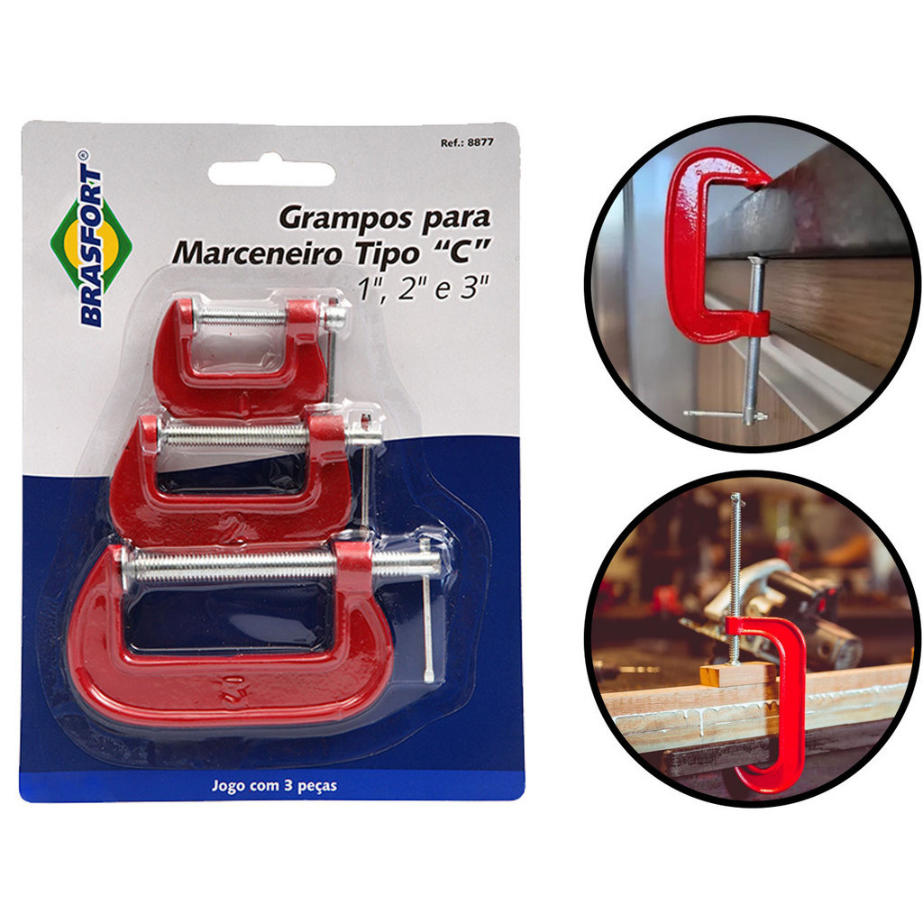 Conjunto De Grampos Sargento Tipo C Para Marceneiro Serralheiro 1 A 3 Polegadas Três Und Brasfort em Oferta na Shopee