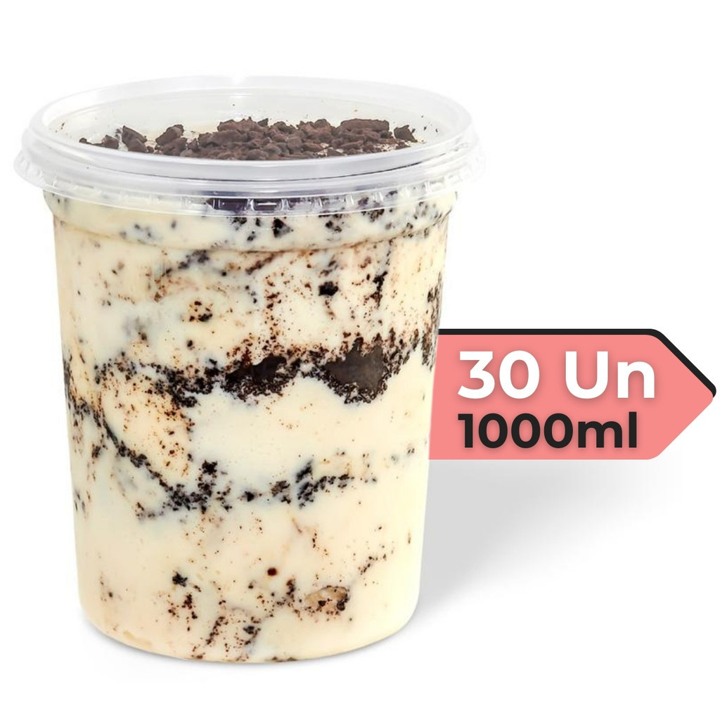 Kit 30 Potes de Plástico 1000ml 1Litro Cilindro P/ Açaí Bolo Bolachas C/ Tampa Descartável