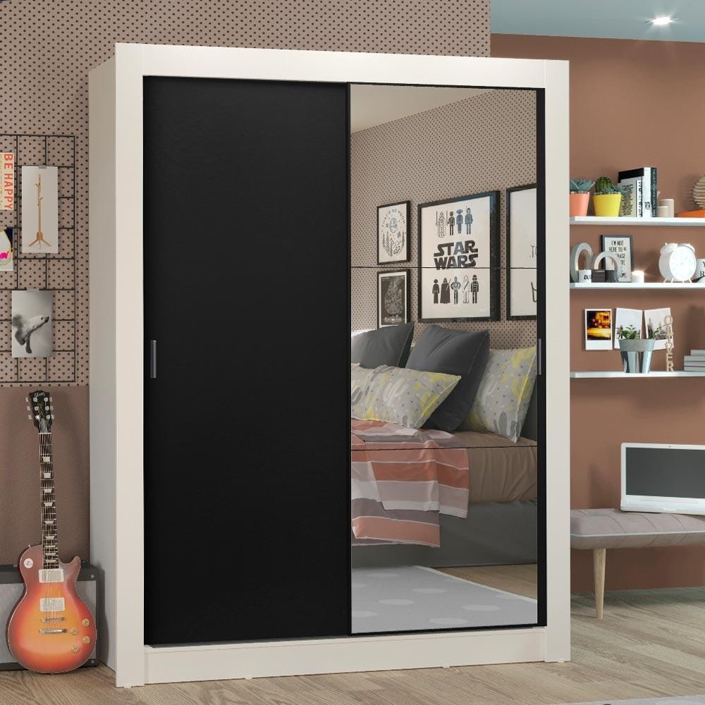 Guarda-Roupa Solteiro Madesa Denver 2 Portas de Correr com Espelho - Home & Living