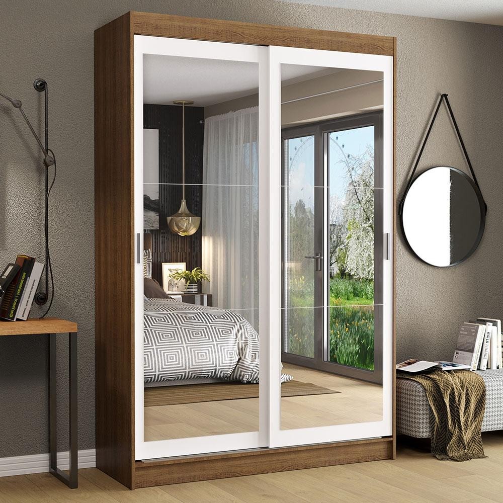 Guarda-Roupa Solteiro Madesa Tokio 2 Portas de Correr de Espelho 2 Gavetas - Rustic/Branco em Oferta na Shopee