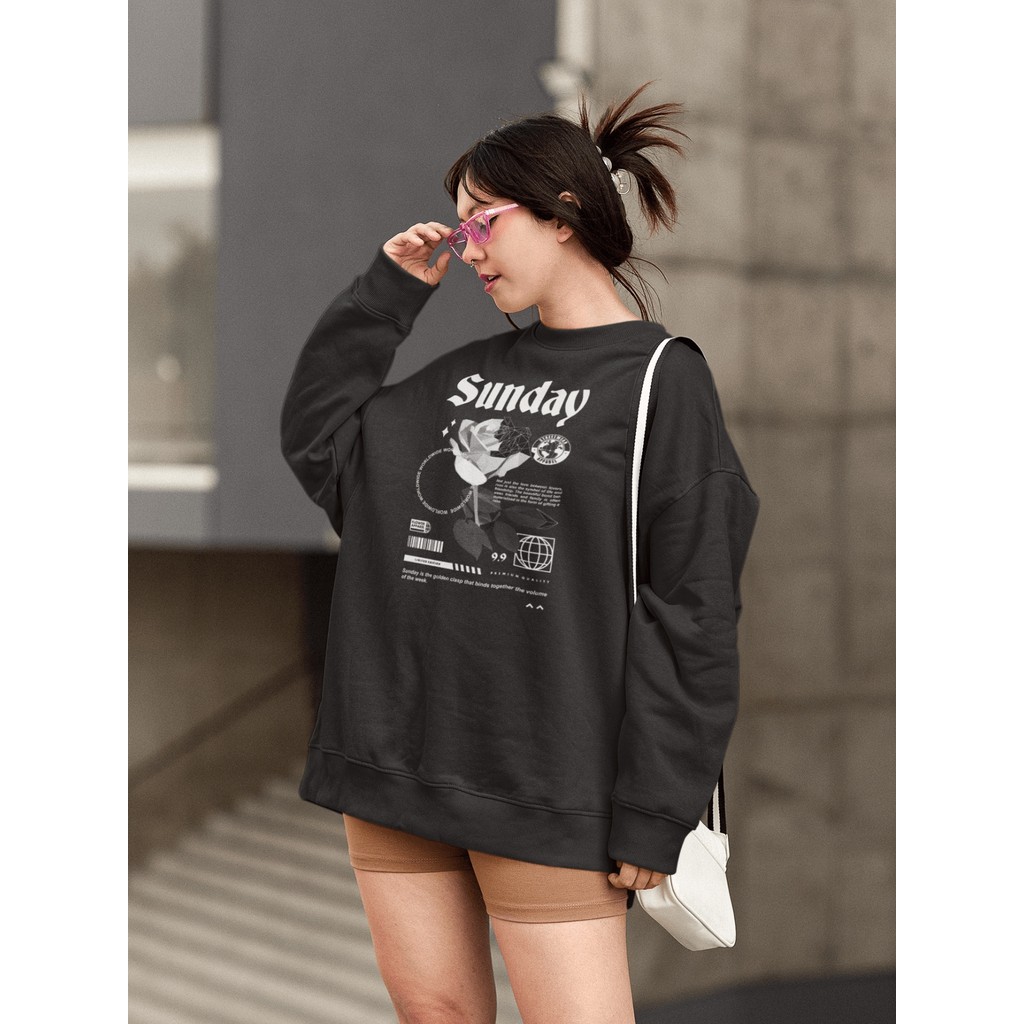 Moletom Blusa de Frio Básico Estiloso Feminino Estampado Gola Redonda Confortável 100% Algodão - Sunday Flower