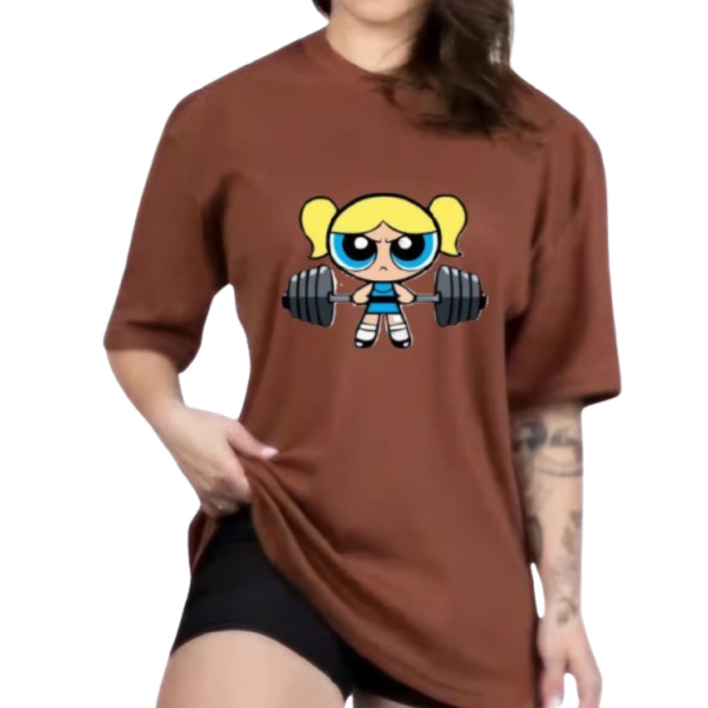 Camiseta Longa Oversized Treino 100% Algodão Super Poderosas Lindinha