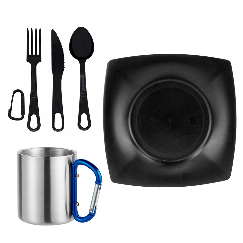 Kit Prato Preto Quadrado 22x22cm + Talheres + Caneca em Oferta na Shopee