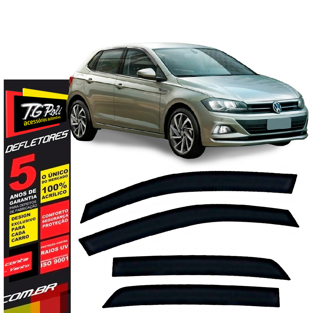 Calha de Chuva Volkswagen Polo Hatch 2018 a 2026 TG Poli Defletor 4 portas Protetor Janelas Fumê