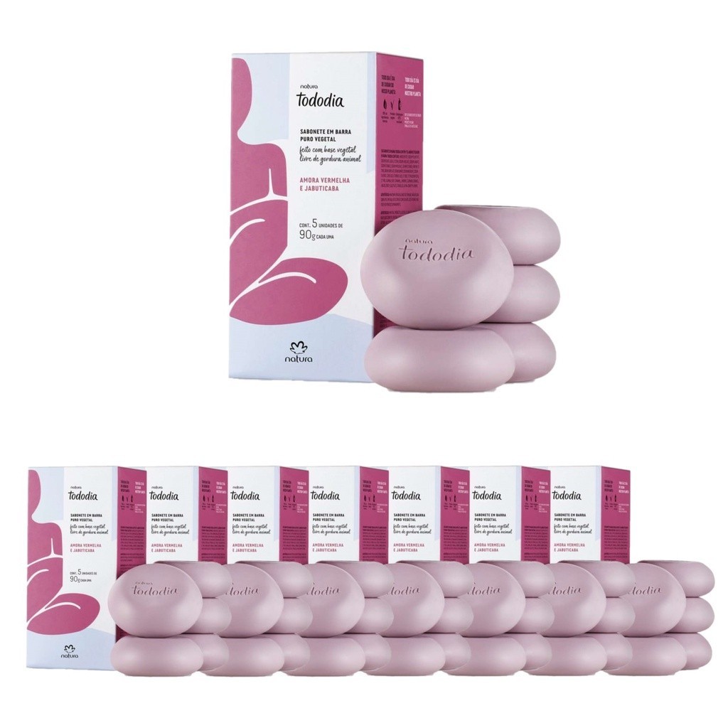 Kit Com 8x Caixa Com 5 Sabonete Amora Vermelha e Jabuticaba Tododia Natura em Barra Puro Vegetal - 5 x 90g