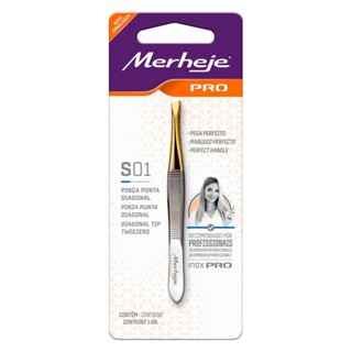 Pinça Depilatória Profissional Merheje Pro Ponta Diagonal S01 em Oferta na Shopee