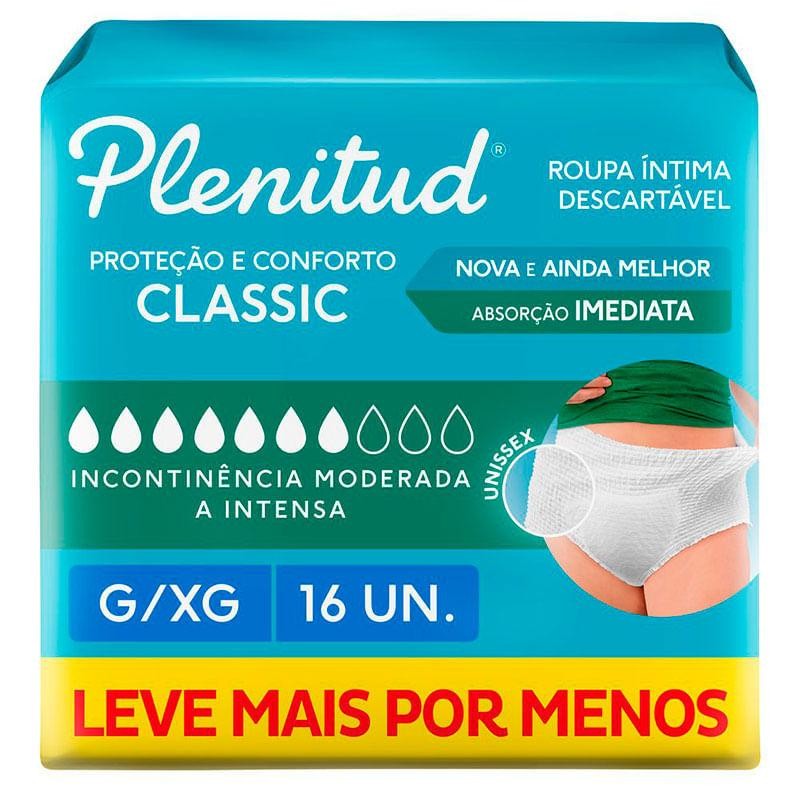 Roupa Íntima Plenitud Classic Incontinência Moderada a Intensa G/XG 16 Unidades
