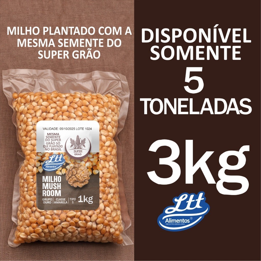 MILHO PARA PIPOCA DOCE MUSHROOM 3kg SUPER GRAO - Promoção