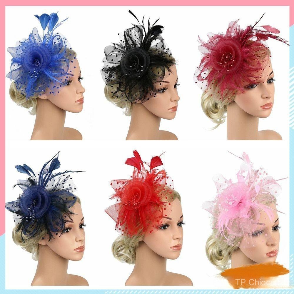 Fascinator Chapéu de malha feminino com flor/penas para casamento/coquetéis em Oferta na Shopee