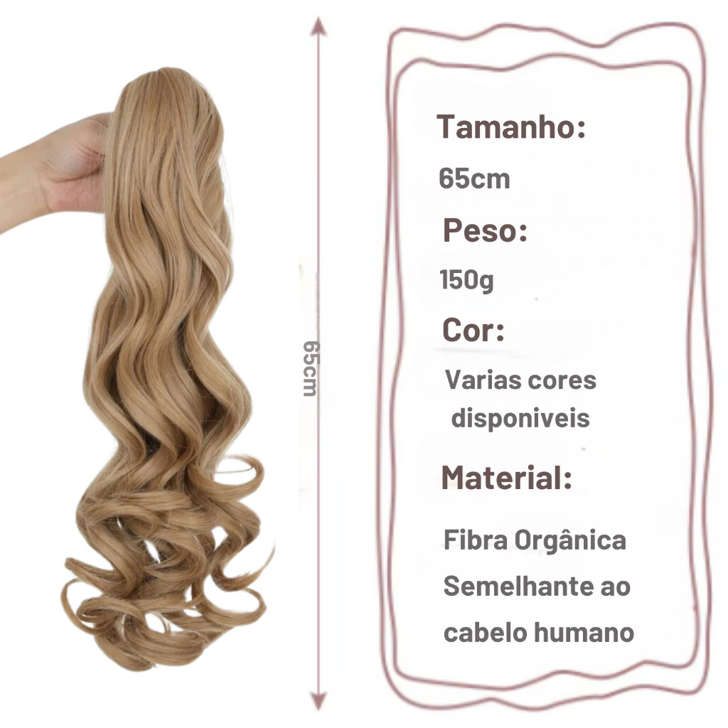 Rabo Ondulado Loiro Medio Fibra Orgânica Com Presilha 65cm — imagem 2 de 2