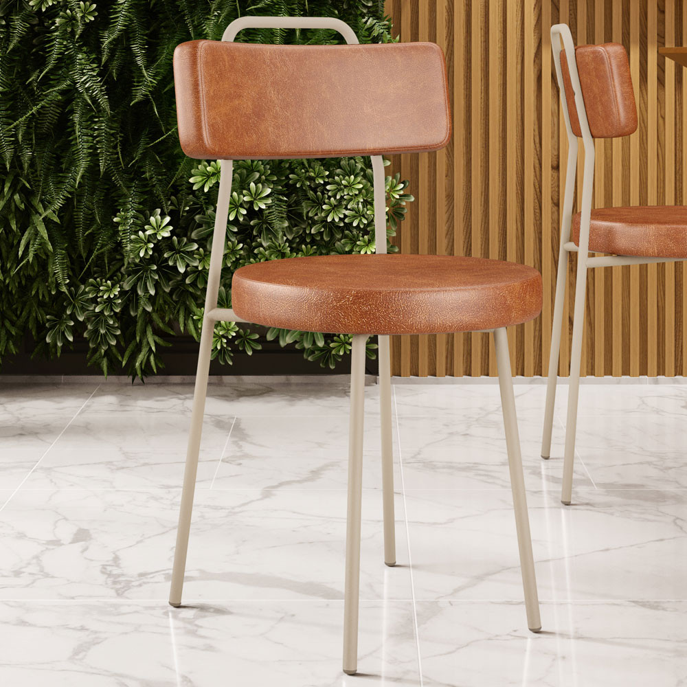 Cadeira Decorativa Estofada Para Sala De Jantar Barcelona Arena L02 Couríssimo Camel - Lyam