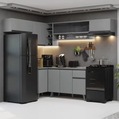 Armário de Cozinha Completa de Canto 405cm Cinza Nice Madesa 06