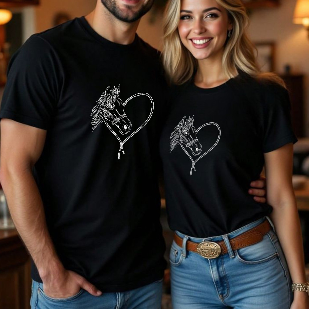 Camiseta Country Amor Cavalo Coração Pecuaria Agro Camisa Estampada Casal