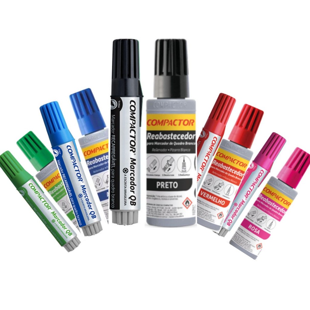 KIT MARCADOR DE QUADRO BRANCO + REFIL REABASTECEDOR COMPACTOR em Oferta na Shopee