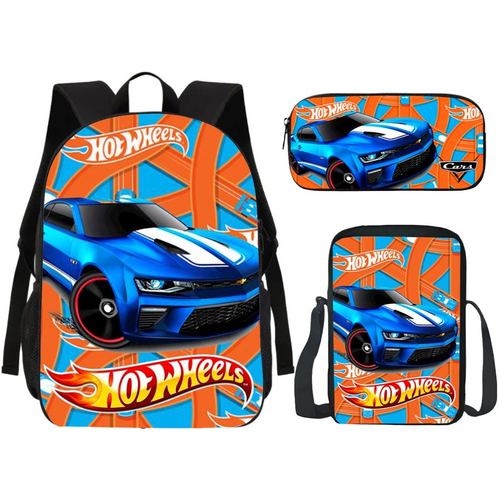 Mochila, Lancheira e Estojo Escolar Carro Hot Wheels Kit Volta as Aulas