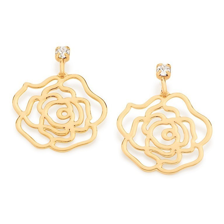 Brinco Base Cristal Com Rosa Vazada. Rommanel 523542 em Oferta na Shopee