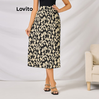 Lovito Elegante Saia Feminina de Oncinha Plissada com Fecho Lateral LBL09112