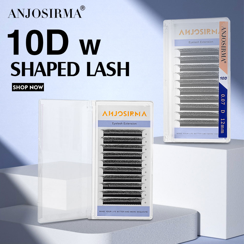 ANJOSIRMA Premium 10D W-Shape Individual Matte Black Mink Cílios Postiços D Curl De Alta Qualidade