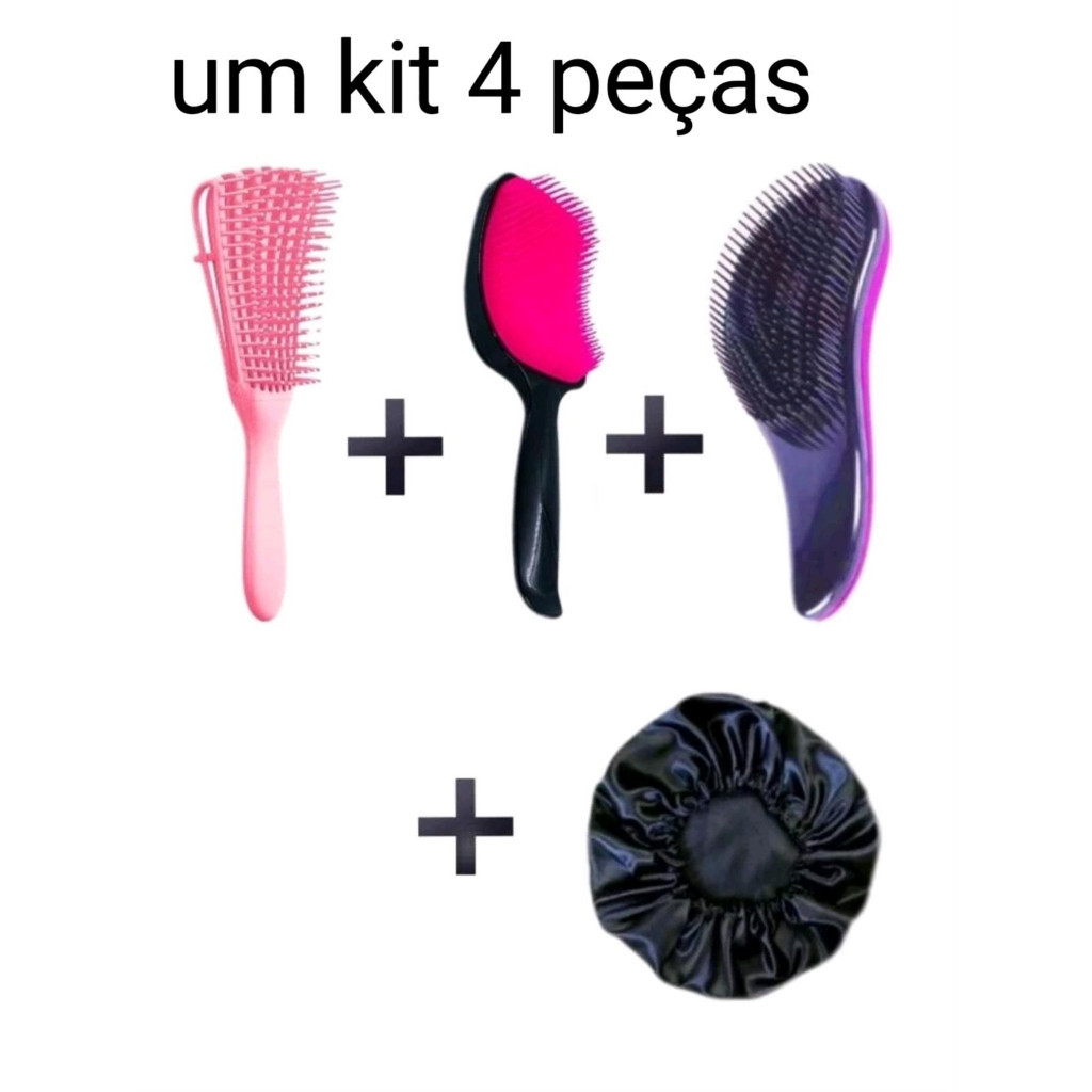 Kit 3 Escovas e Touca de Cetim cor aleatória-polvo+magica+gross+touca em Oferta na Shopee