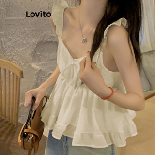 Lovito Regata Feminina Casual Com Babados Lisos E Bainha LNE43007
