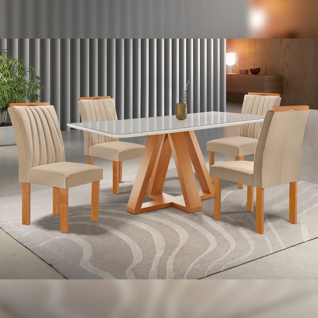 Conjunto Mesa Tampo Smart Plus Kyra 120cmx90cm 4 Cadeiras Arthus Cinamomo/Off White/Linho em Oferta na Shopee