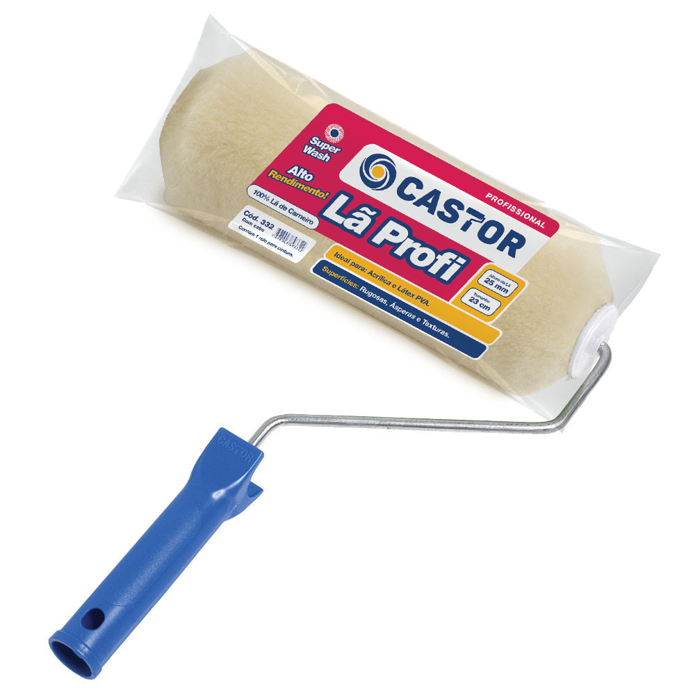 Rolo para pintura Lã Carneiro Profi 25MMx23CM c/cabo - Castor - Home & Living