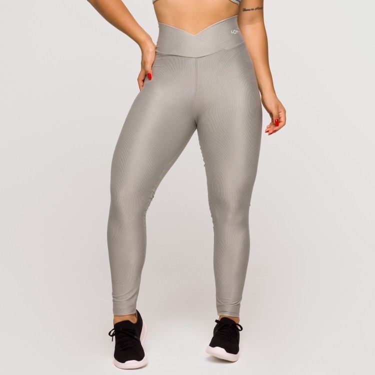 Calça Legging Fitness Feminina Academia Poliamida Cós Cruzado Cinza Crossfit