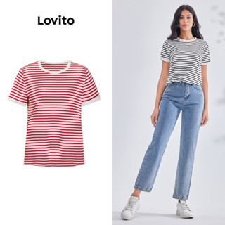 Lovito Camiseta Básica Casual Listrada Colorblock Para Mulheres LBE03014 (Multicolorido)