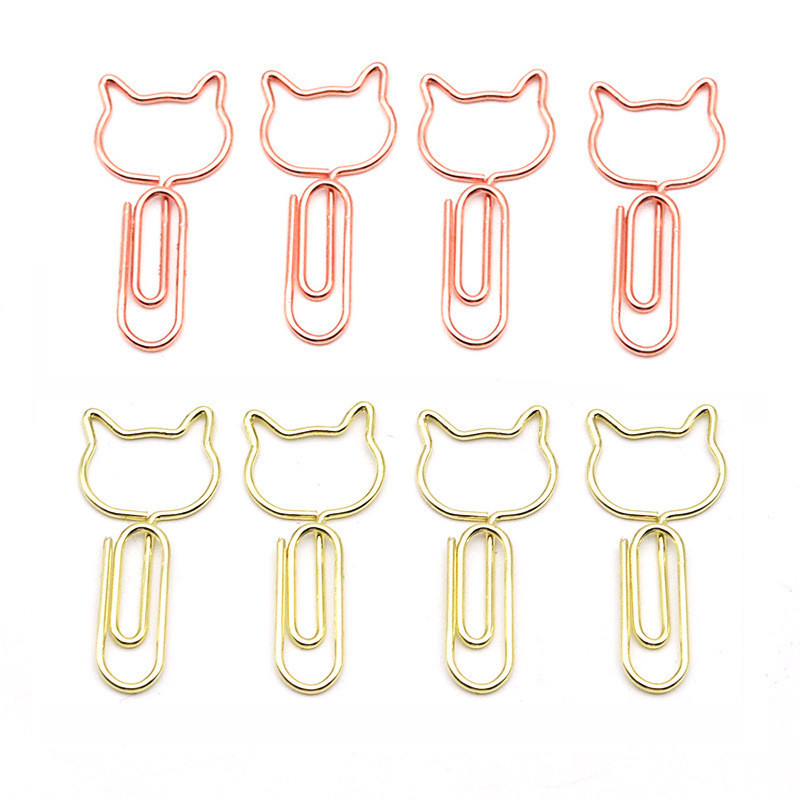5Pcs Clipe De Papel De Cabeça De Gato De Desenho Animado , Colorido Criativo , Marcador De Livros Bonito E Minimalista Em Ouro Rosa , Papelaria , Aprendizagem Material De Escritório