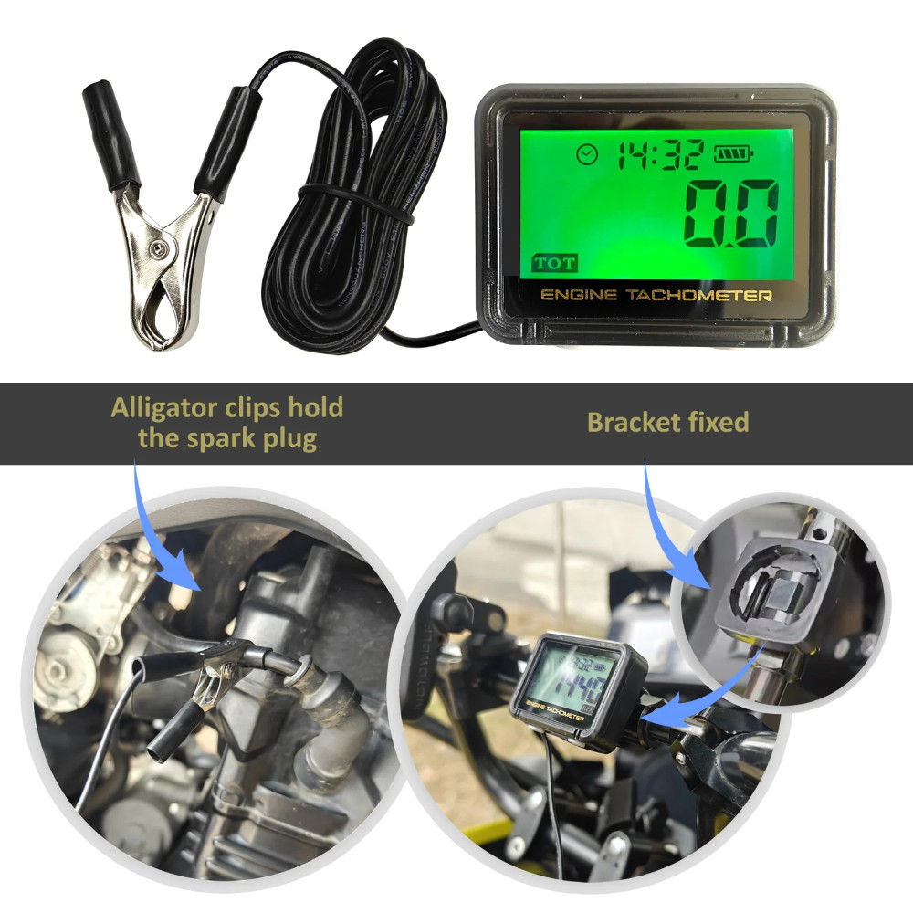 Tacômetro Digital De Motocicleta Tabela De Tempo Sensoriamento De Gasolina Motor Max RPM Alarme À Prova D'água Com Clip Jacaré