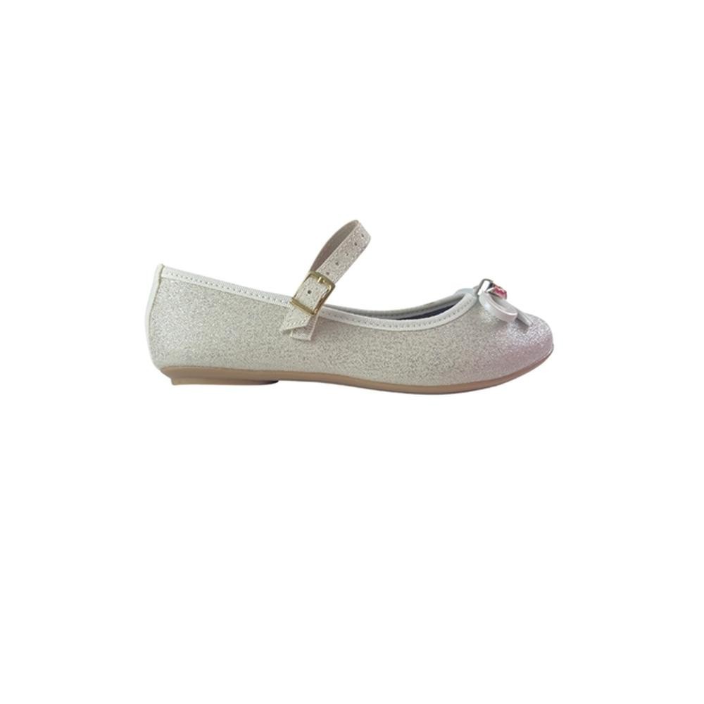 Sapatilha Molekinha Tecido Lona Gliter Veneza Branco Off Feminina