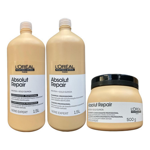 Absolut Repair Gold Quinoa Protein Kit L'Oréal Professionnel Serie Expert Trio Loreal Salão Lavatório Litro Grande Trata