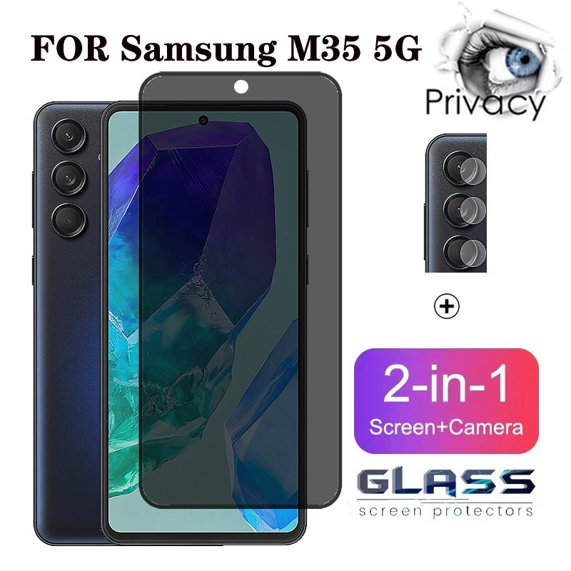 2 Em 1 Película Privacidade Samsung M35 De Vidro Temperado Anti-Espionagem Protetor De Tela De Cobertura Completa Para Galaxy M35 M55 M15 A55 A35 4G 5G Câmera De Lente Com Flim