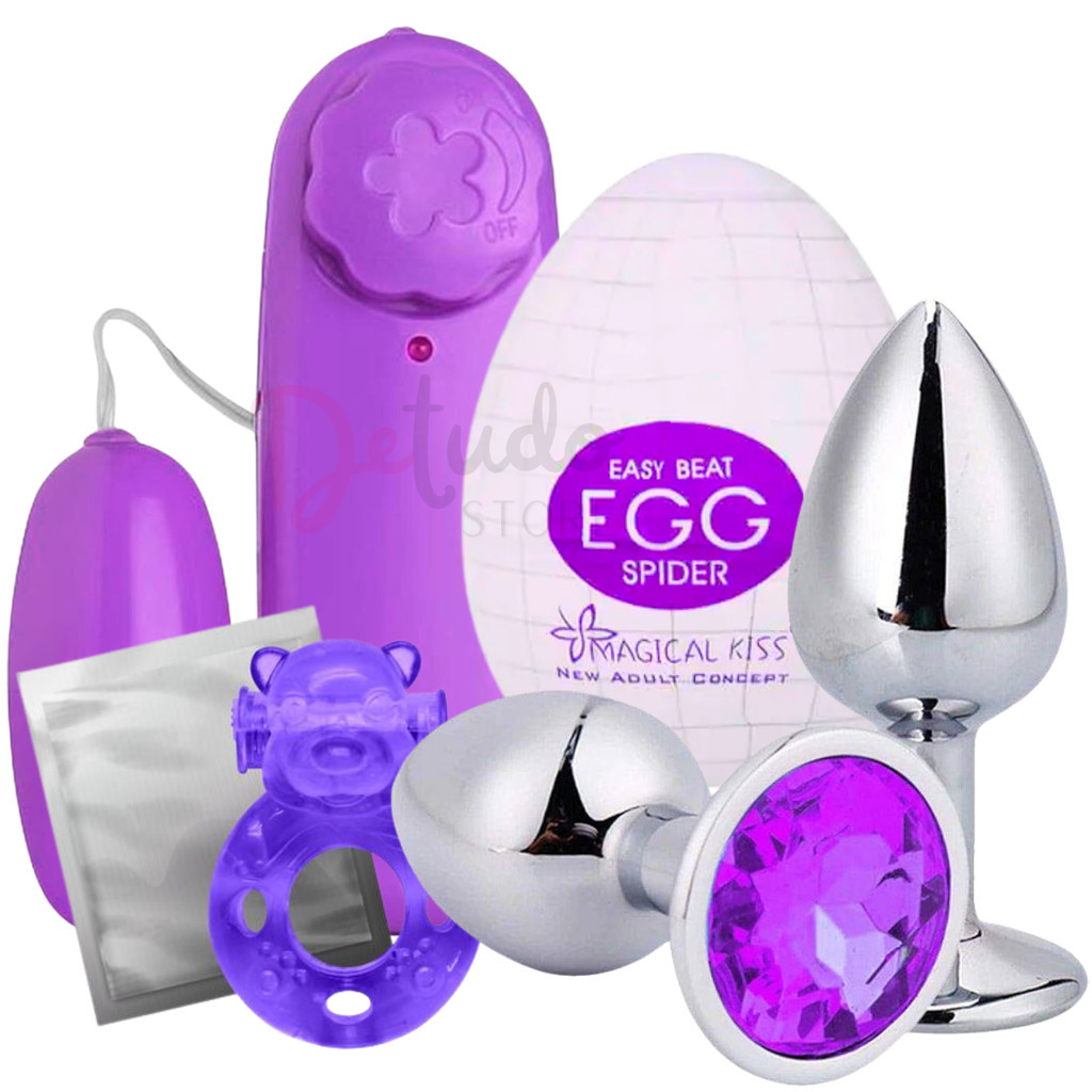 Kit Sex Shop Vibrador Cápsula Multivelocidades com Controle + Anel Peniano Vibratório + Egg Ovo Masturbador + Plug Anal em Oferta na Shopee