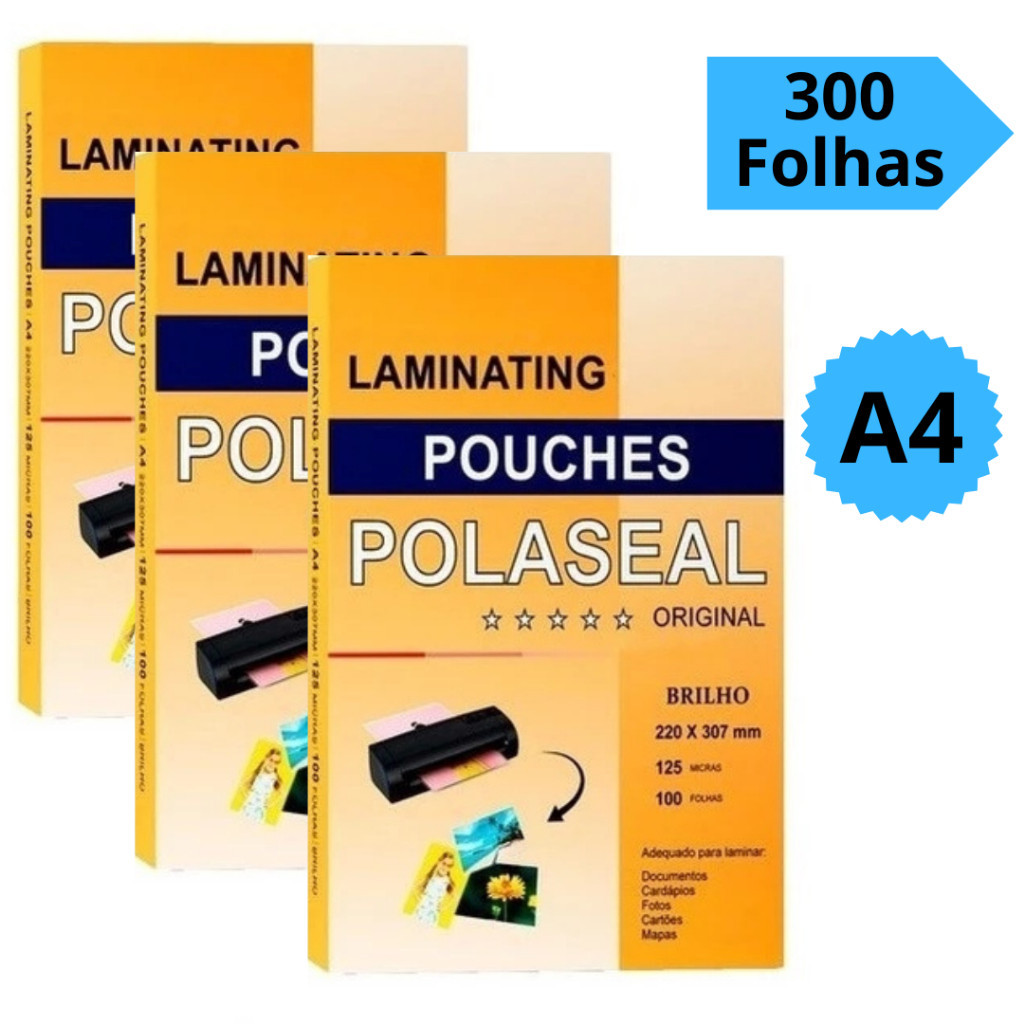 Plastico Polaseal A4 300 Folhas 0.05 Plástico Para Plastificacão 220x307 Com Brilho 125 Micras em Oferta na Shopee