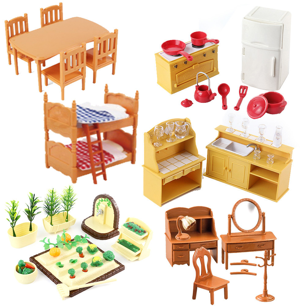 Móveis Para Bonecas Da Família Forest Animal Dollhouse 1/12 Miniatura Brinquedos Acessórios Dormitórios Cozinha Kit em Oferta na Shopee