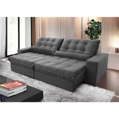 Sofá Retrátil Reclinável Zurique 2,30m Suede Velut Cinza c/ Molas no Assento - King House