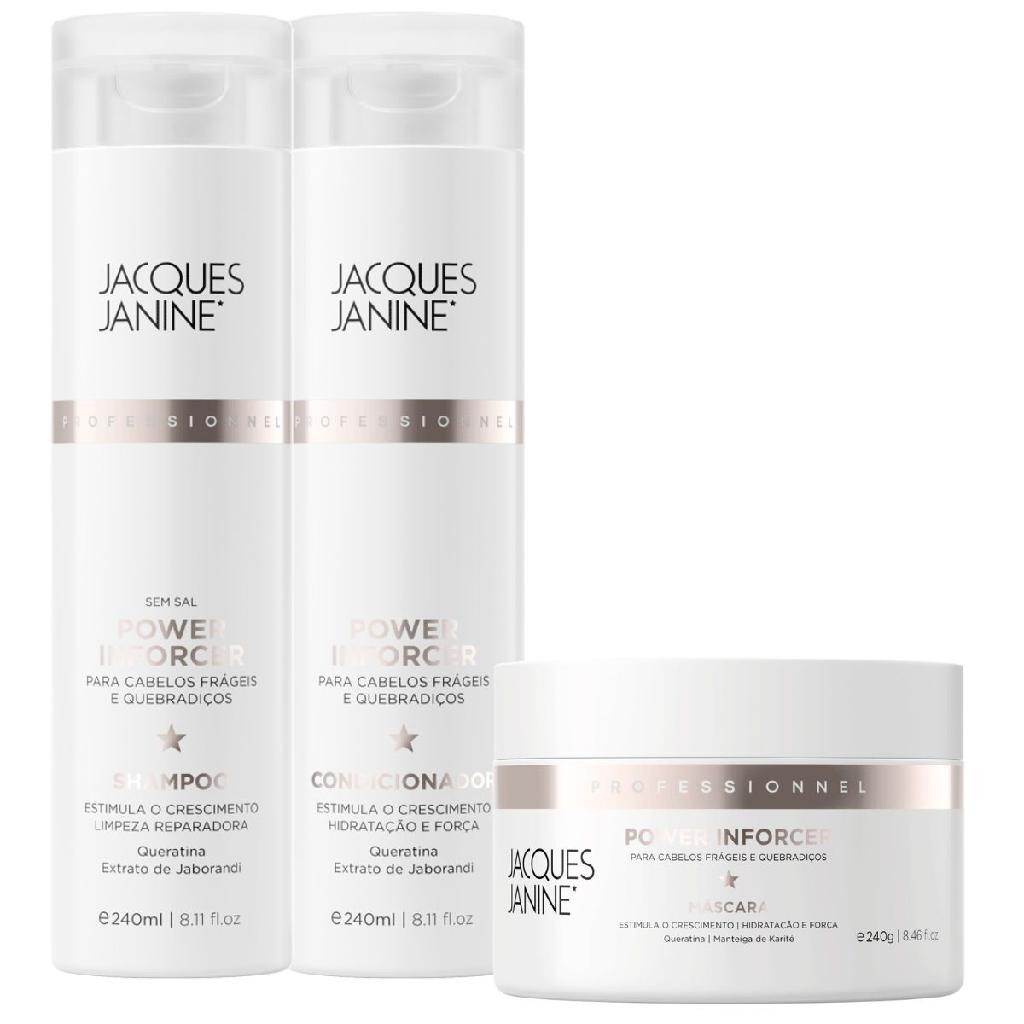 Kit Jacques Janine Power Inforcer Shampoo 240ml Condicionador 240ml Máscara Fortalecimento 240g em Oferta na Shopee