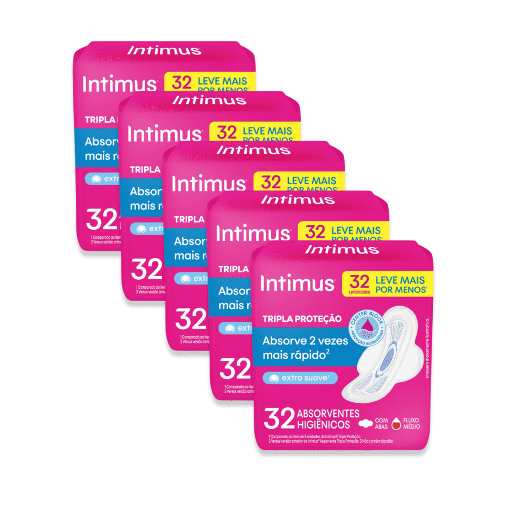 Kit 5 - Absorvente Intimus® Tripla Proteção Suave C/Abas 32 Un
